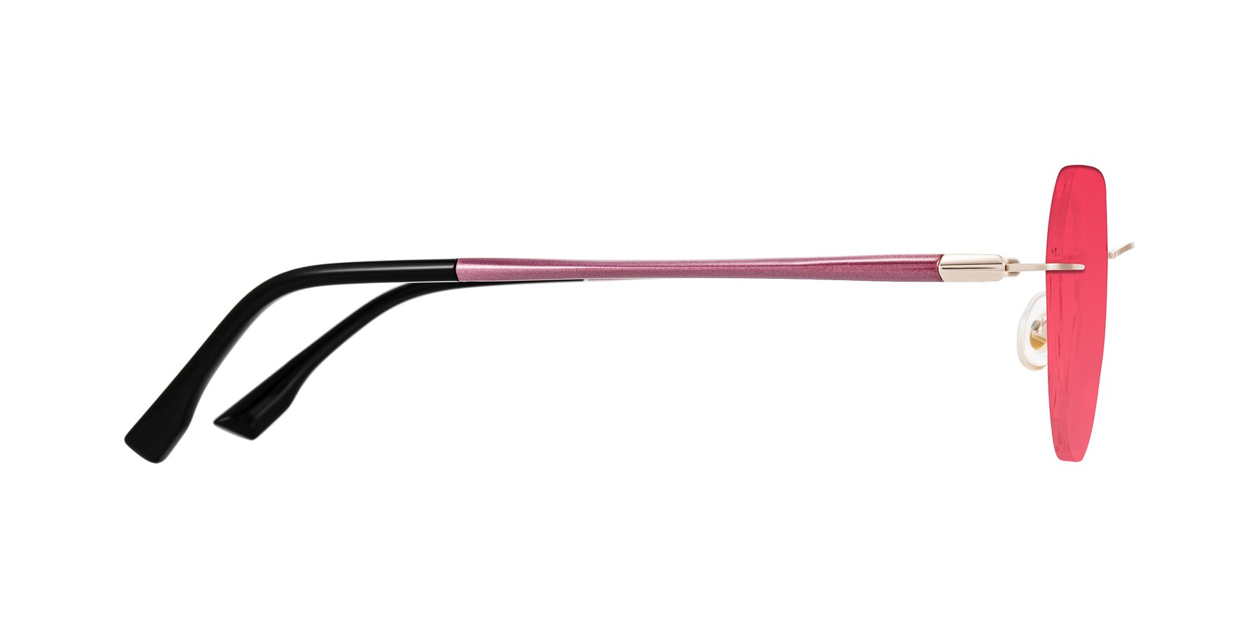 Side of Noe in Rose Gold/Purple with Red Tinted Lenses