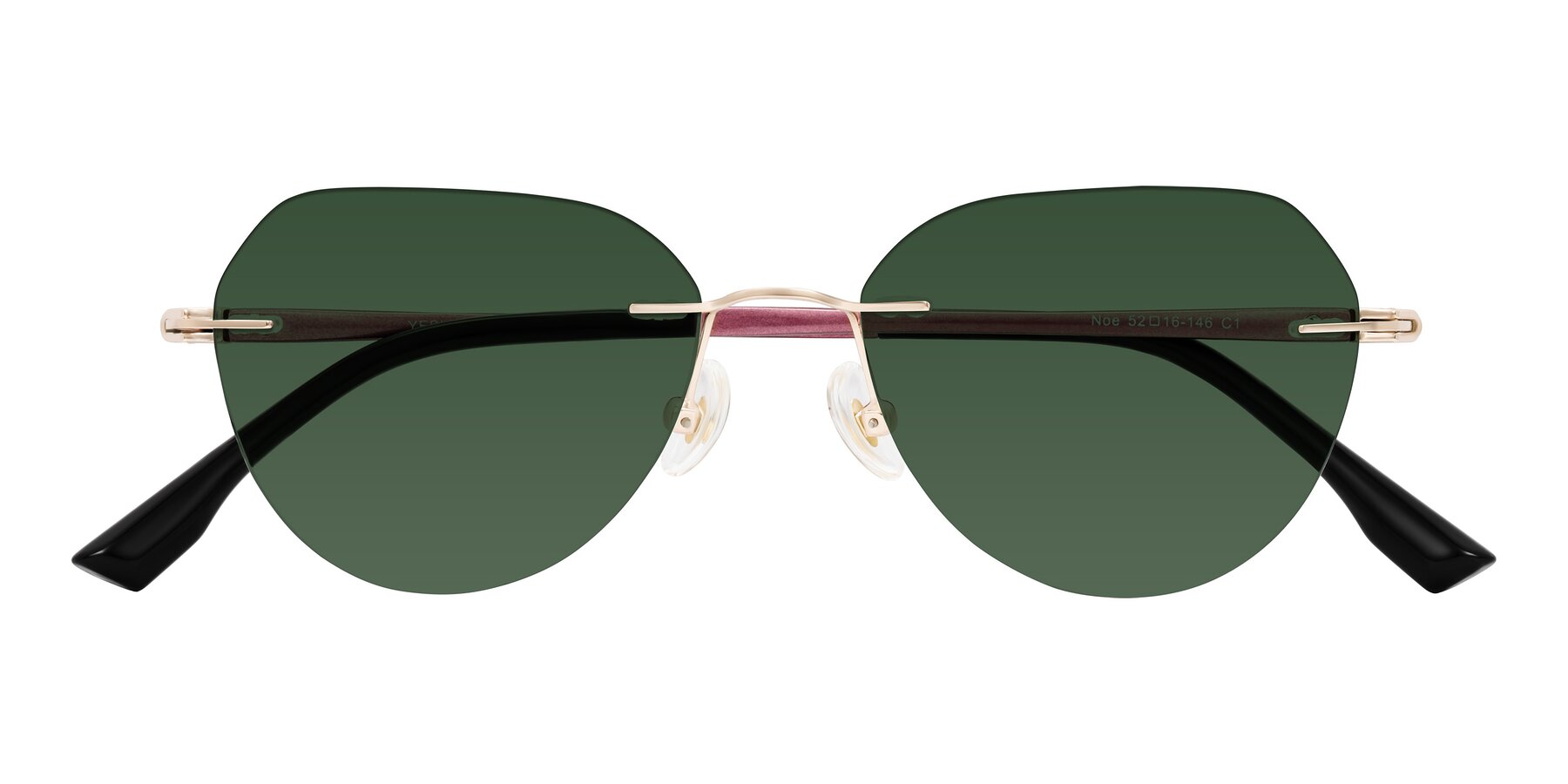 Folded Front of Noe in Rose Gold/Purple with Green Tinted Lenses