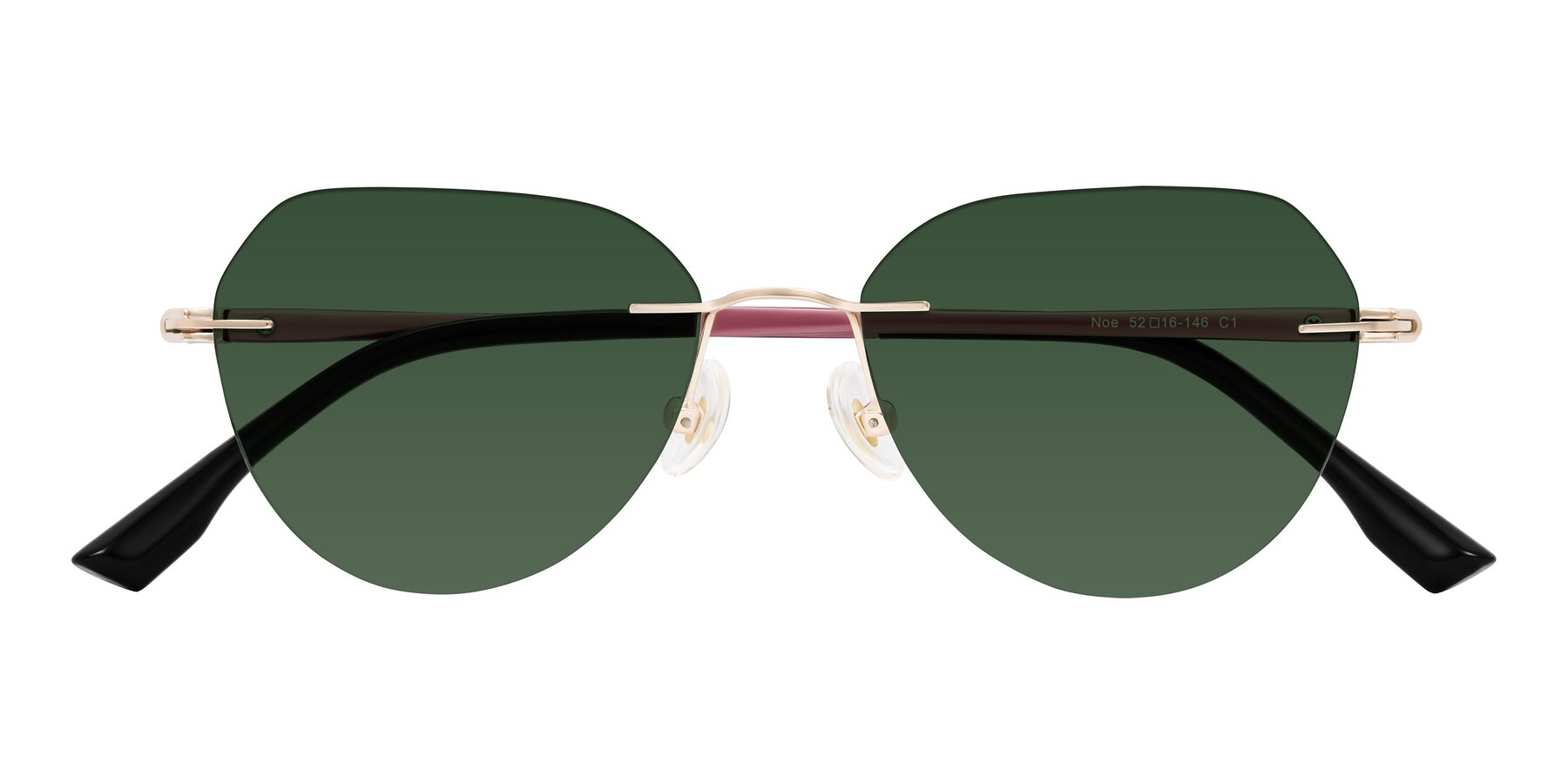Folded Front of Noe in Rose Gold/Purple with Green Tinted Lenses
