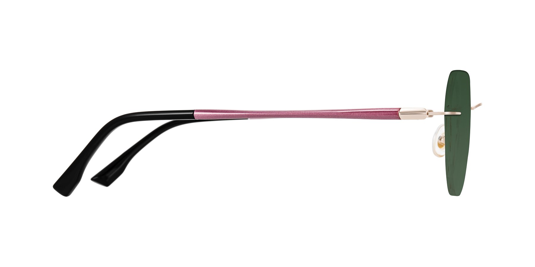 Side of Noe in Rose Gold/Purple with Green Tinted Lenses