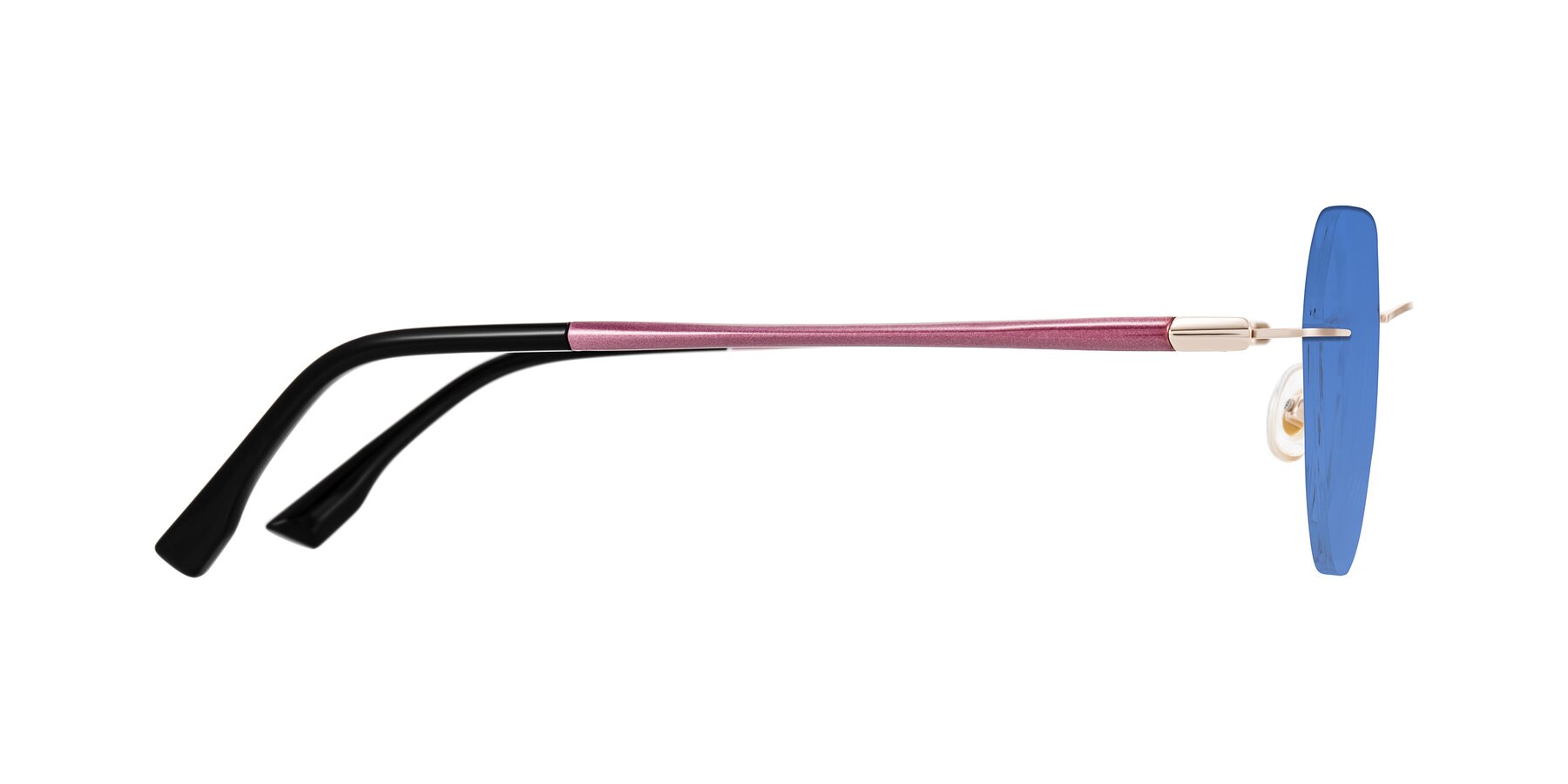 Side of Noe in Rose Gold/Purple with Blue Tinted Lenses