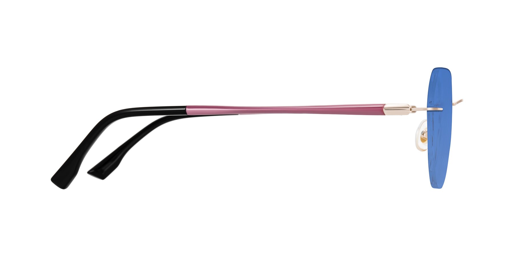 Side of Noe in Rose Gold/Purple with Blue Tinted Lenses