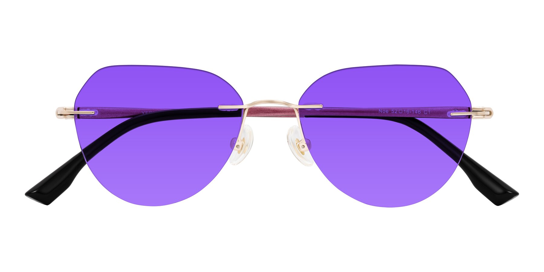 Folded Front of Noe in Rose Gold/Purple with Purple Tinted Lenses