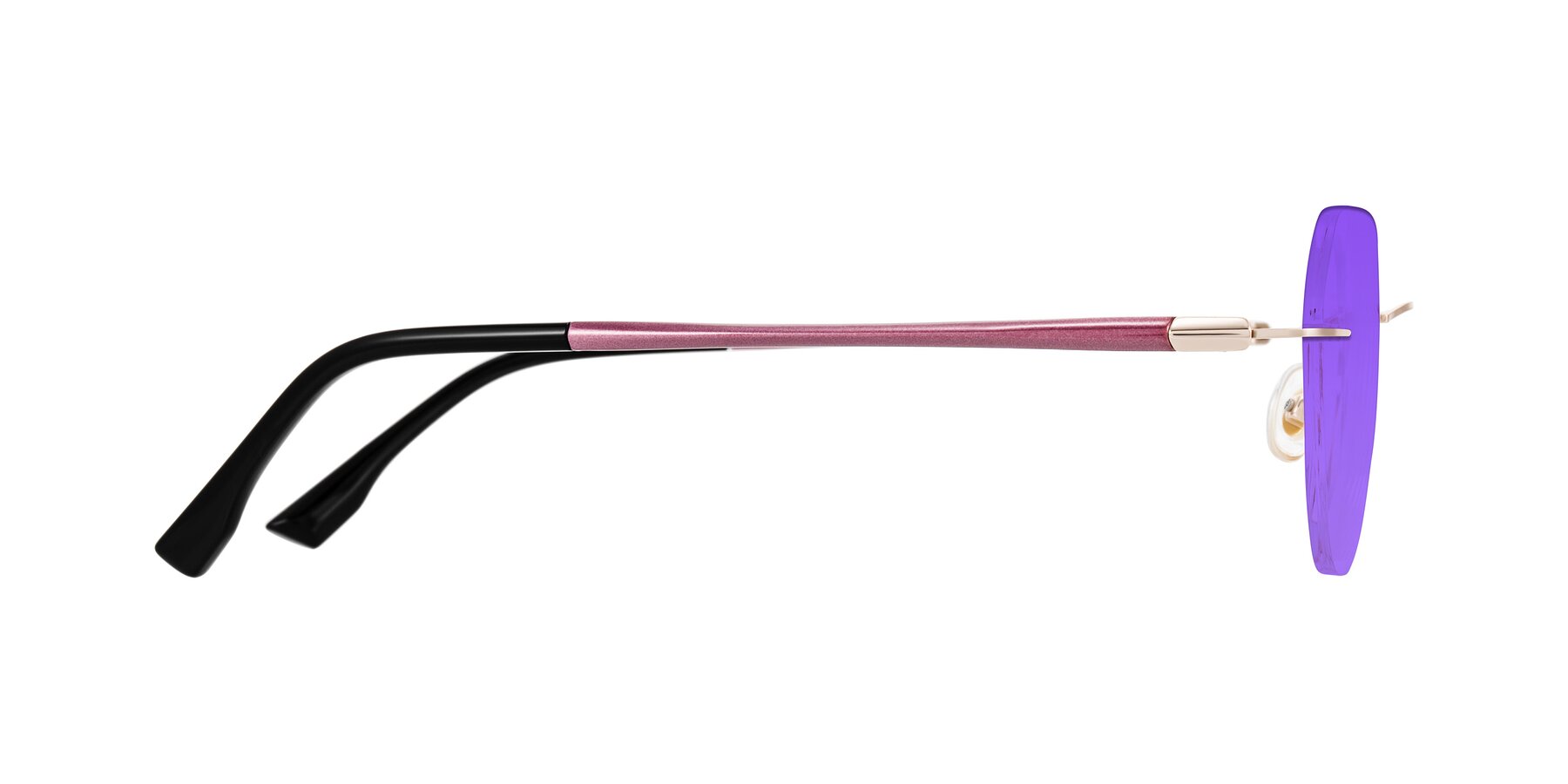 Side of Noe in Rose Gold/Purple with Purple Tinted Lenses