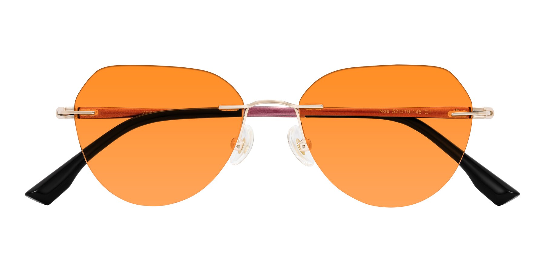 Folded Front of Noe in Rose Gold/Purple with Orange Tinted Lenses