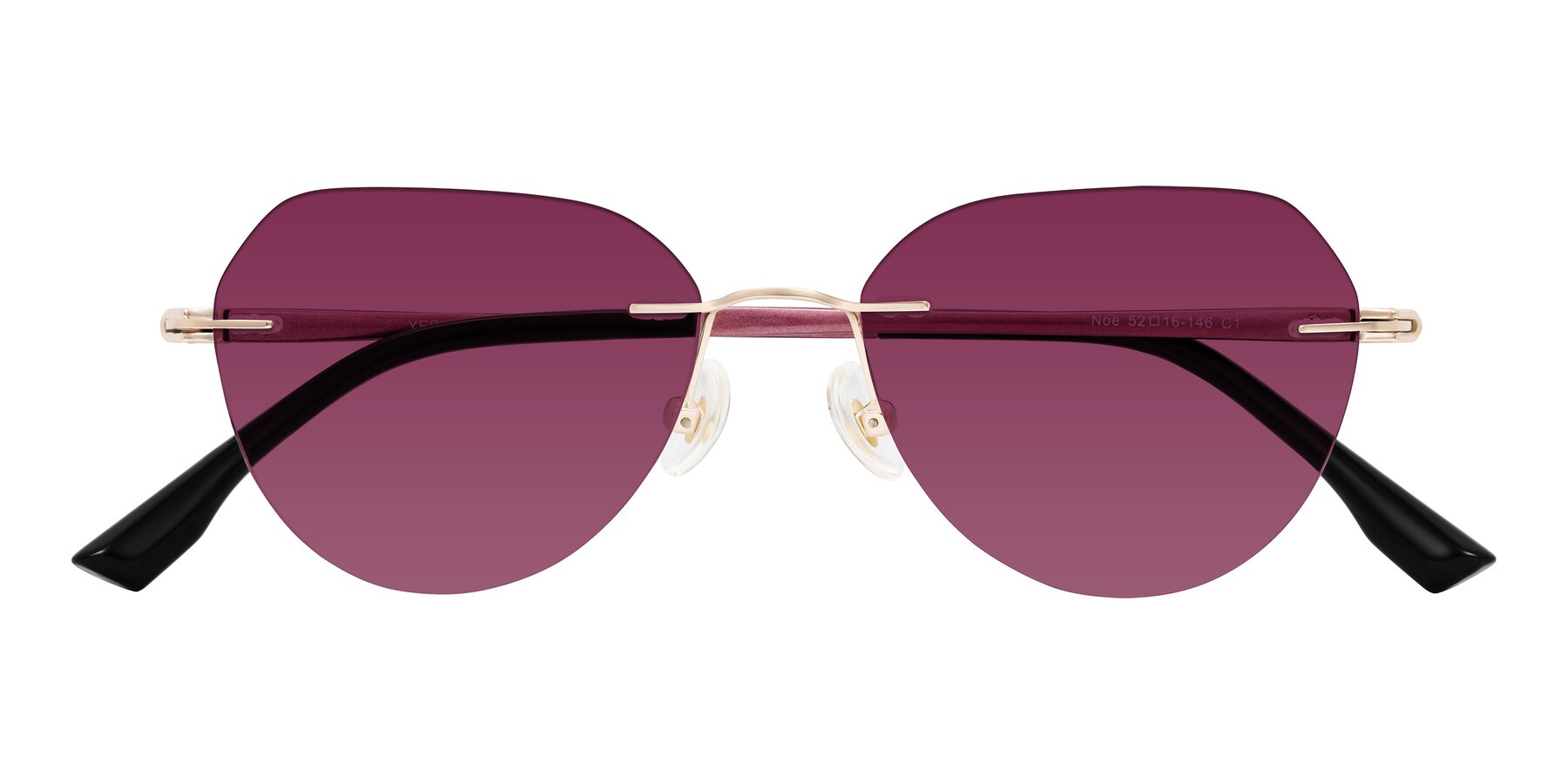 Folded Front of Noe in Rose Gold/Purple with Wine Tinted Lenses