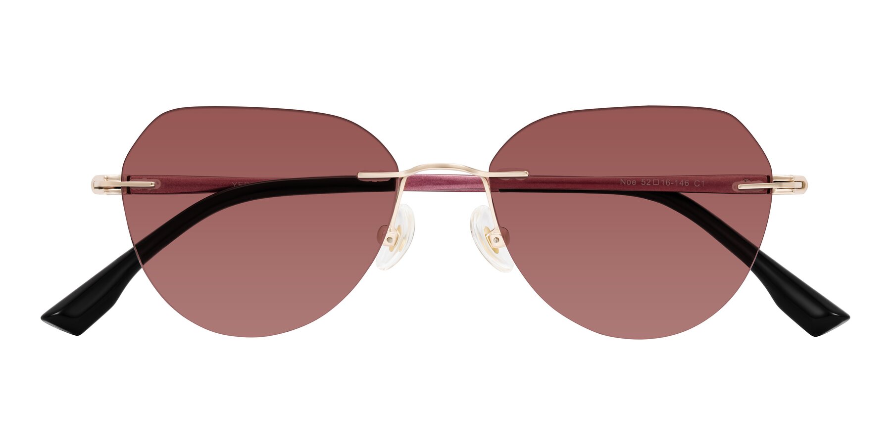 Folded Front of Noe in Rose Gold/Purple with Garnet Tinted Lenses