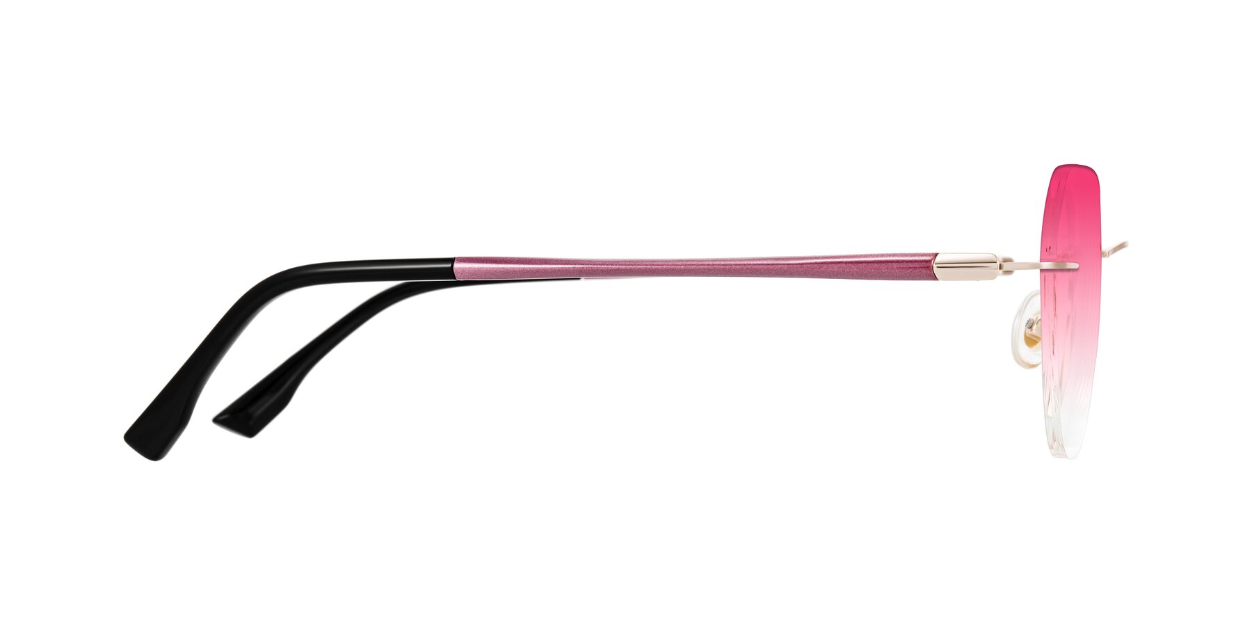 Side of Noe in Rose Gold/Purple with Pink Gradient Lenses