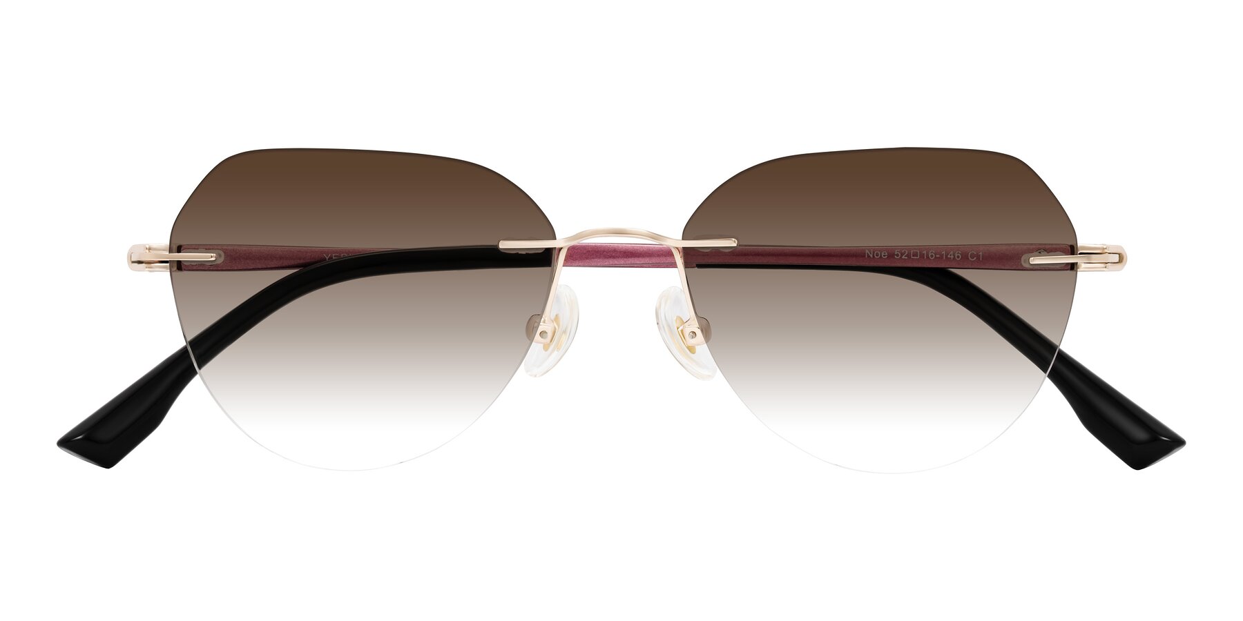 Folded Front of Noe in Rose Gold/Purple with Brown Gradient Lenses