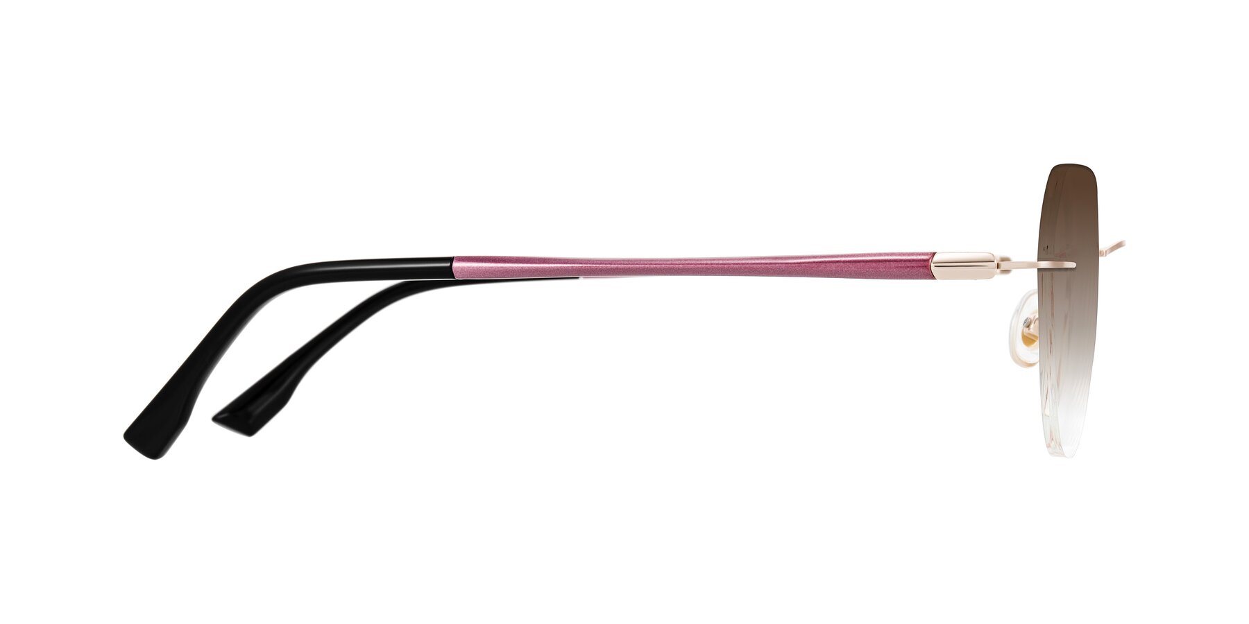 Side of Noe in Rose Gold/Purple with Brown Gradient Lenses