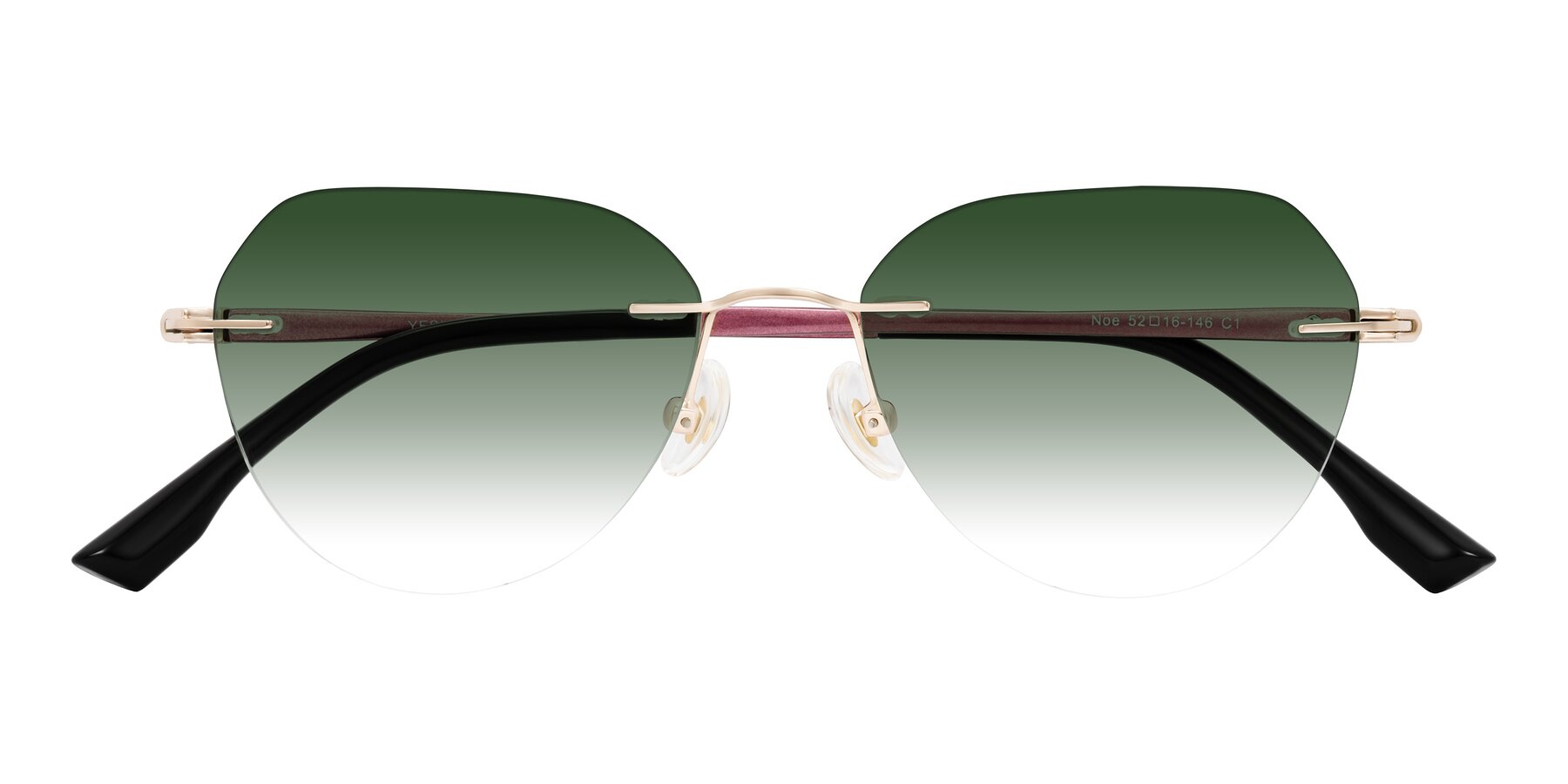 Folded Front of Noe in Rose Gold/Purple with Green Gradient Lenses