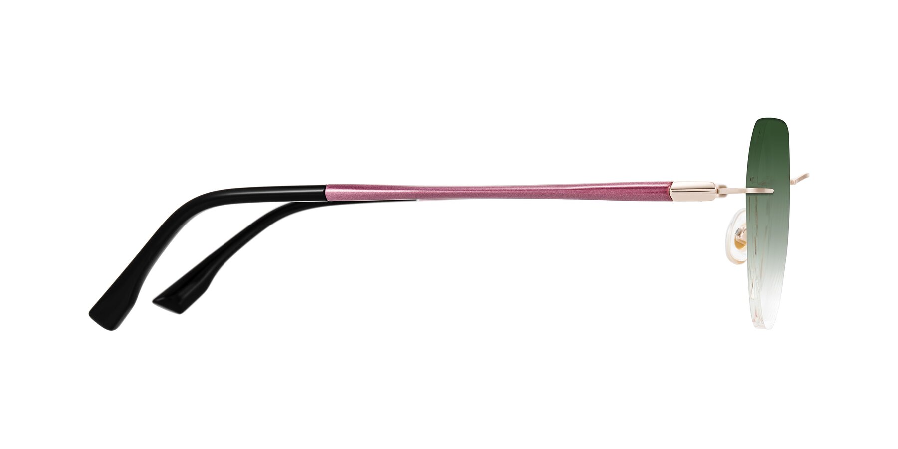 Side of Noe in Rose Gold/Purple with Green Gradient Lenses