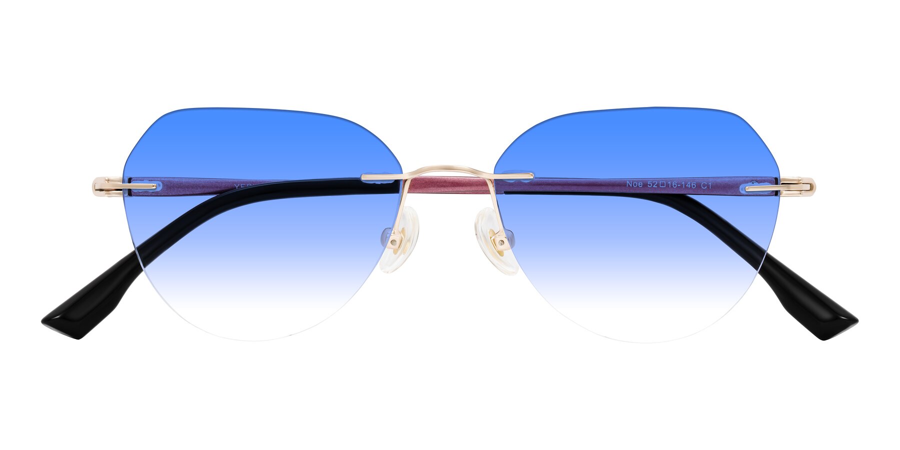 Folded Front of Noe in Rose Gold/Purple with Blue Gradient Lenses