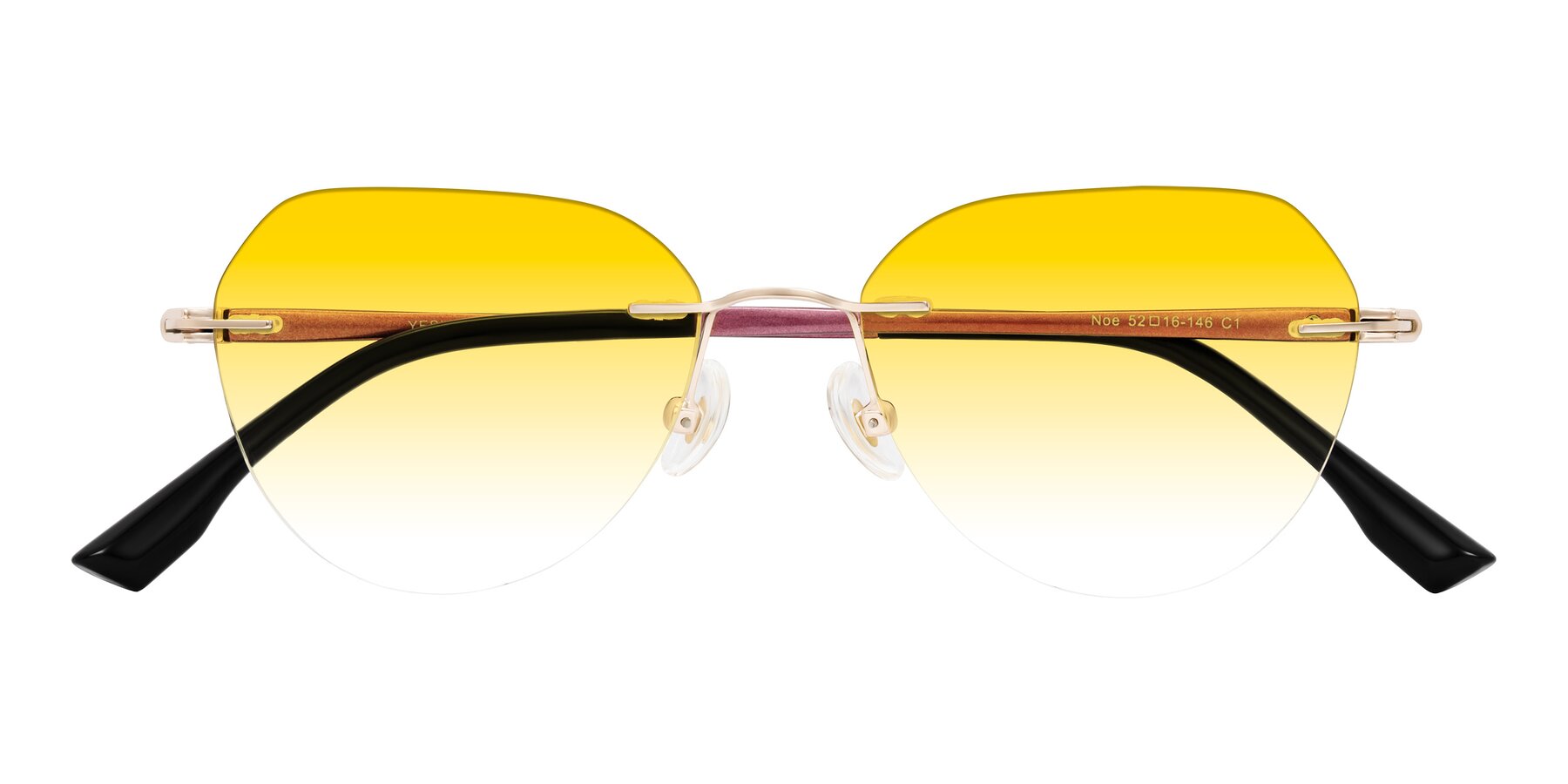 Folded Front of Noe in Rose Gold/Purple with Yellow Gradient Lenses