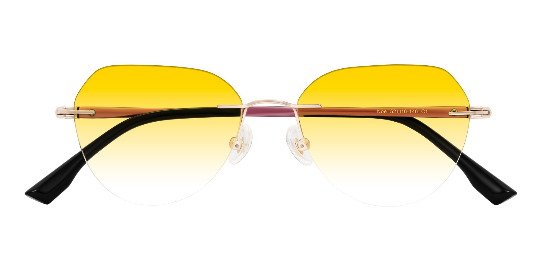 Folded Front of Noe in Rose Gold/Purple with Yellow Gradient Lenses