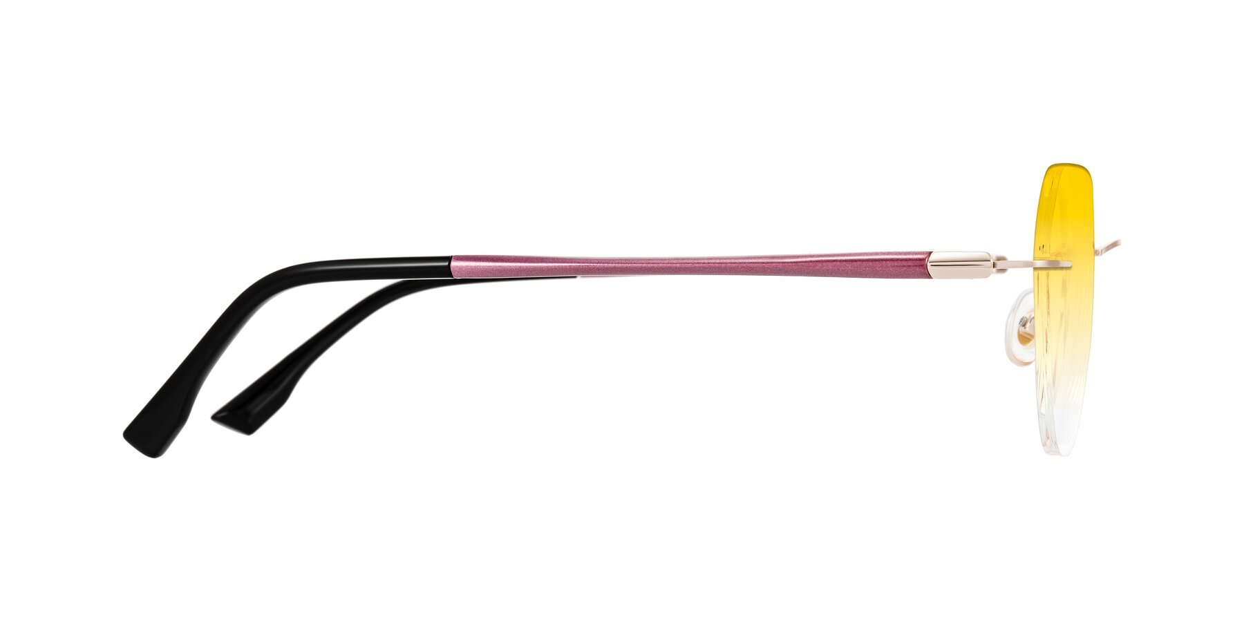 Side of Noe in Rose Gold/Purple with Yellow Gradient Lenses