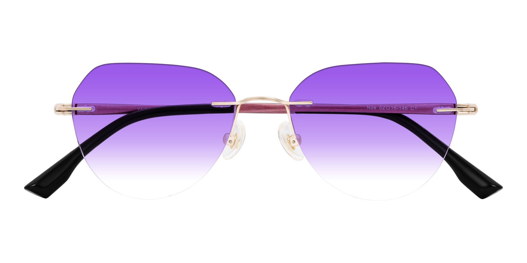 Folded Front of Noe in Rose Gold/Purple with Purple Gradient Lenses