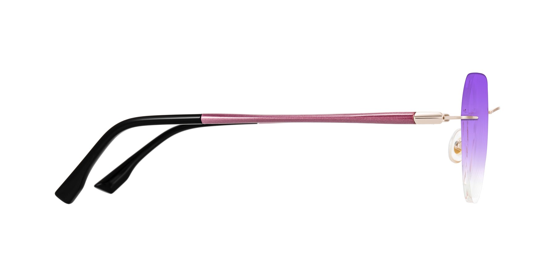 Side of Noe in Rose Gold/Purple with Purple Gradient Lenses