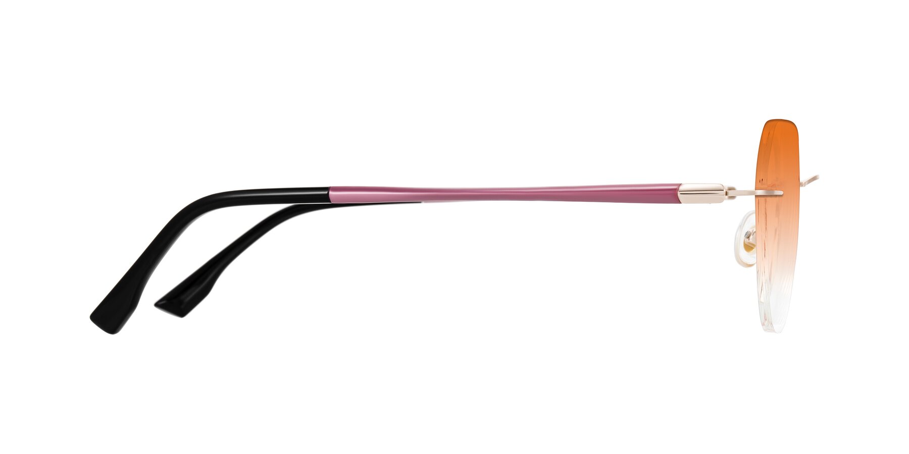 Side of Noe in Rose Gold/Purple with Orange Gradient Lenses