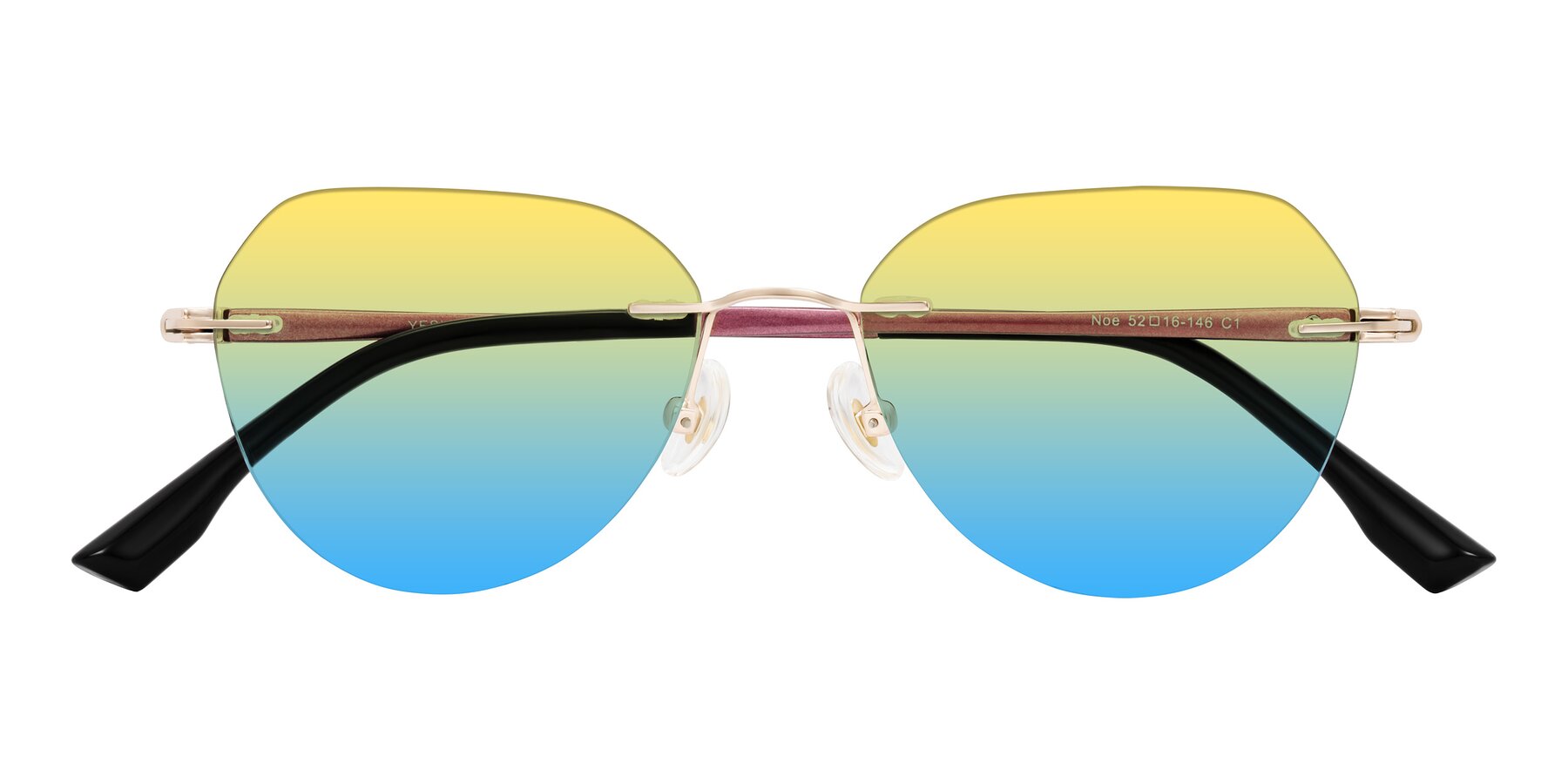 Folded Front of Noe in Rose Gold/Purple with Yellow / Blue Gradient Lenses