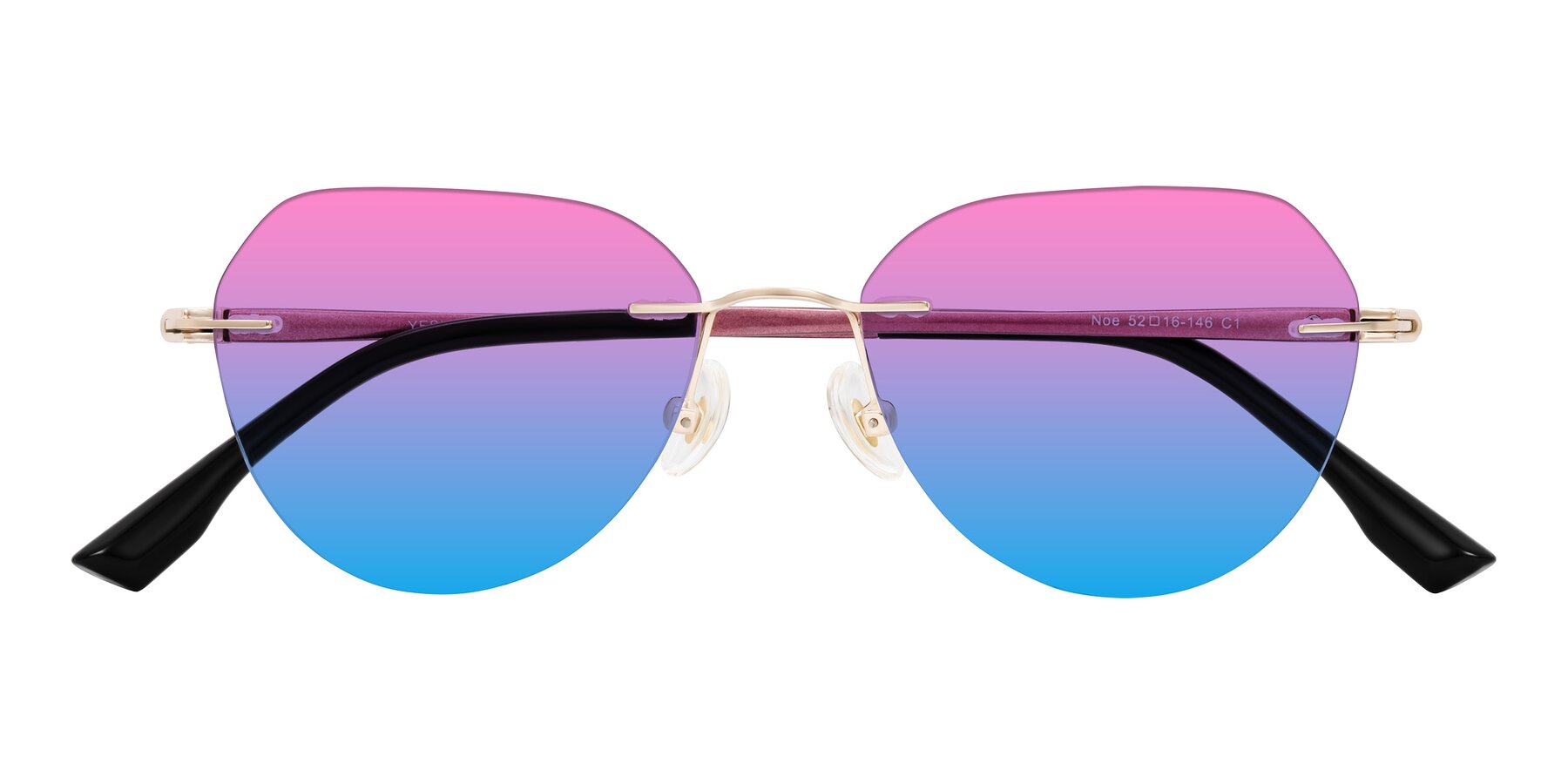 Folded Front of Noe in Rose Gold/Purple with Pink / Blue Gradient Lenses