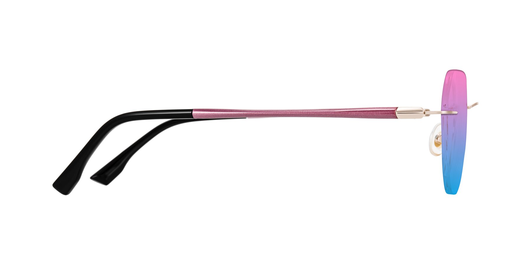 Side of Noe in Rose Gold/Purple with Pink / Blue Gradient Lenses