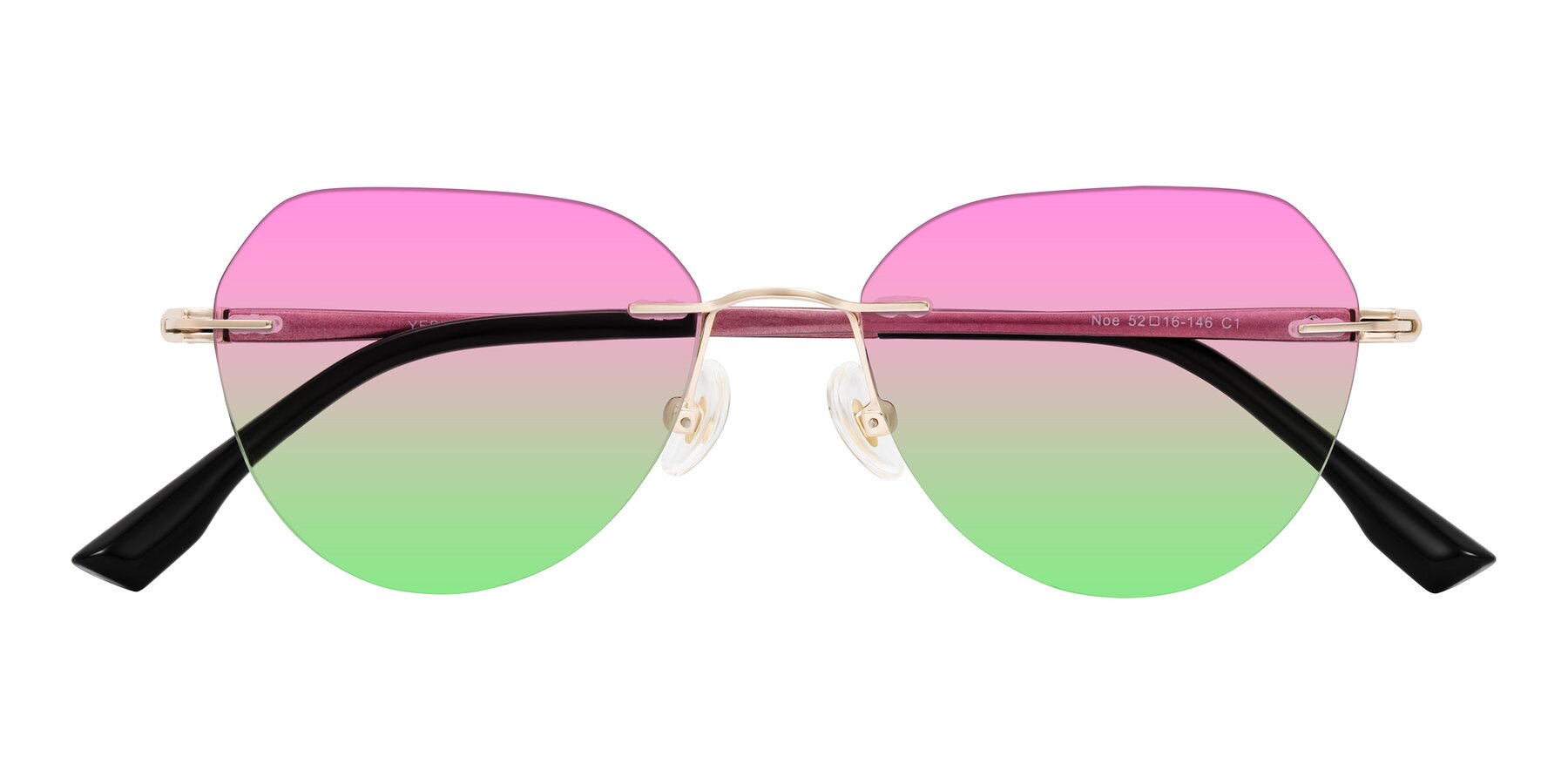 Folded Front of Noe in Rose Gold/Purple with Pink / Green Gradient Lenses