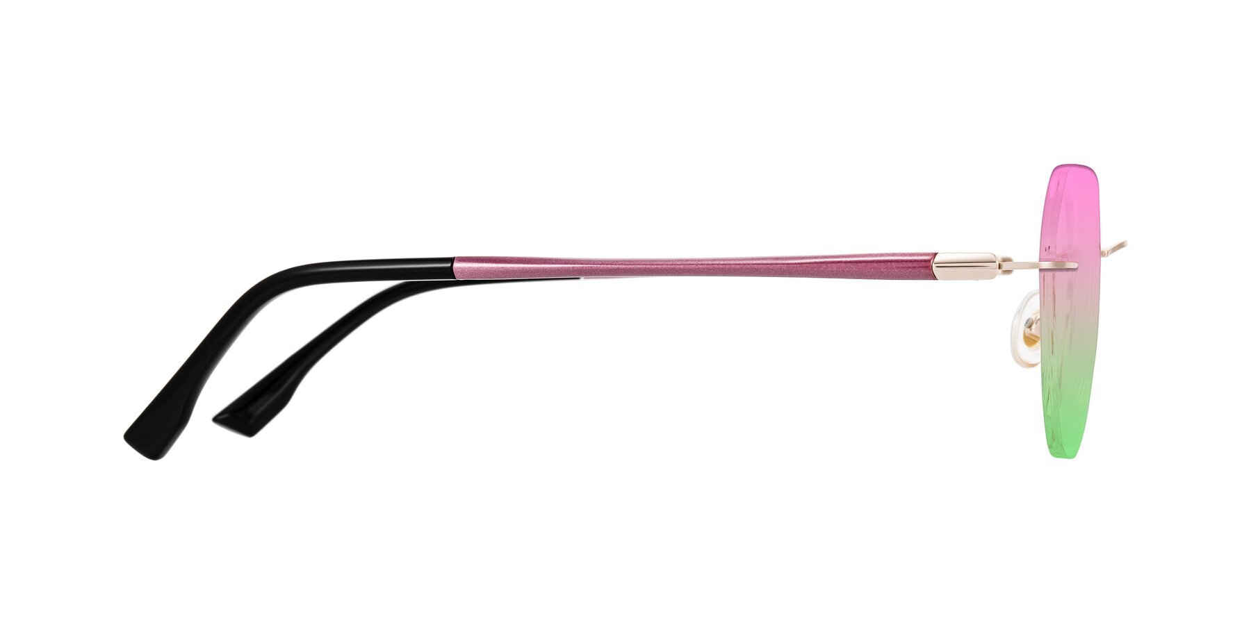 Side of Noe in Rose Gold/Purple with Pink / Green Gradient Lenses