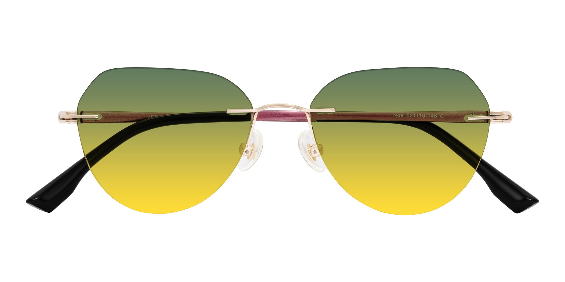 Folded Front of Noe in Rose Gold/Purple with Green / Yellow Gradient Lenses