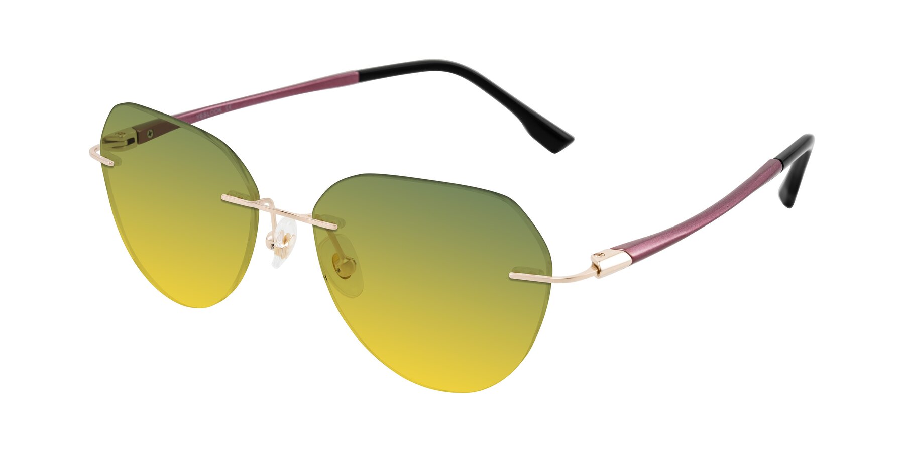 Angle of Noe in Rose Gold/Purple with Green / Yellow Gradient Lenses