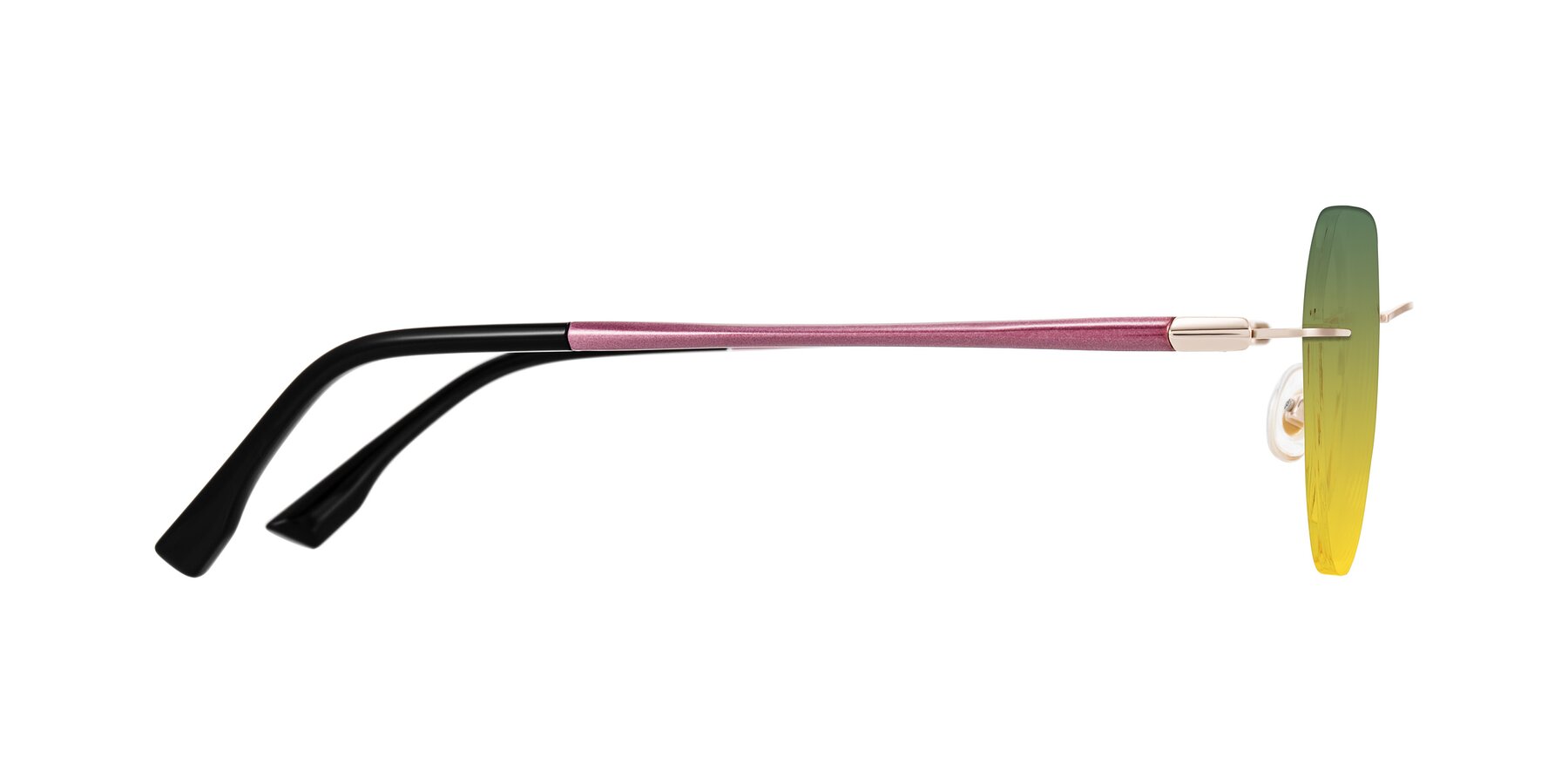 Side of Noe in Rose Gold/Purple with Green / Yellow Gradient Lenses