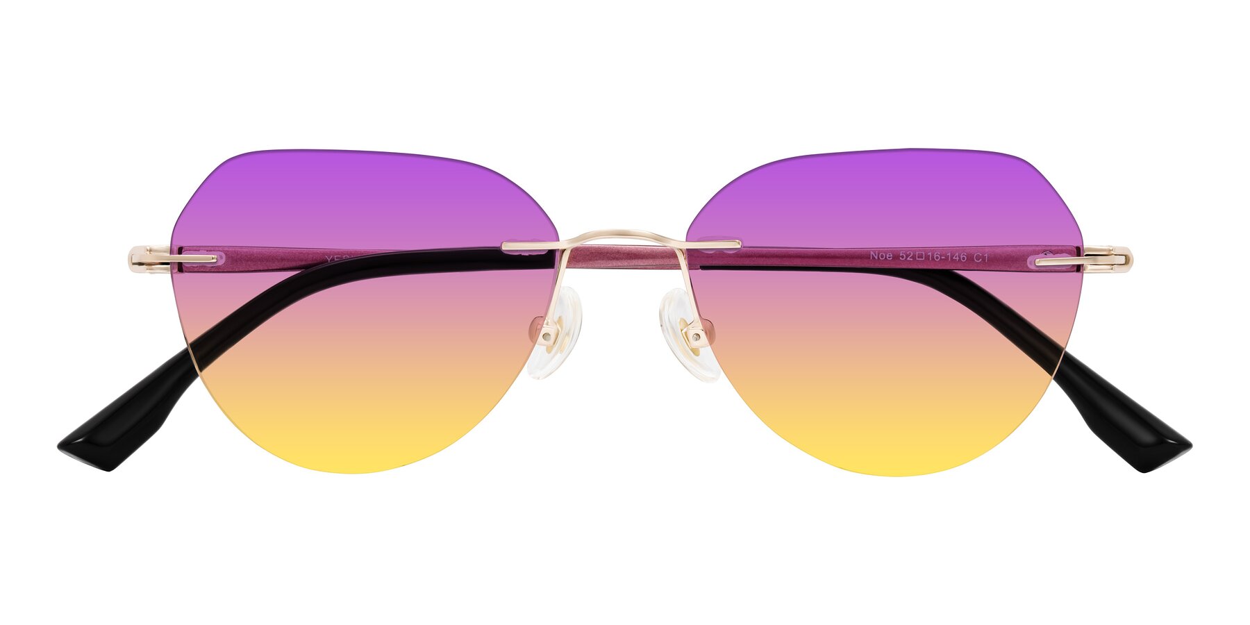Folded Front of Noe in Rose Gold/Purple with Purple / Yellow Gradient Lenses