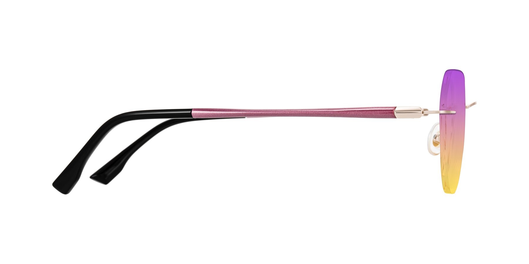 Side of Noe in Rose Gold/Purple with Purple / Yellow Gradient Lenses