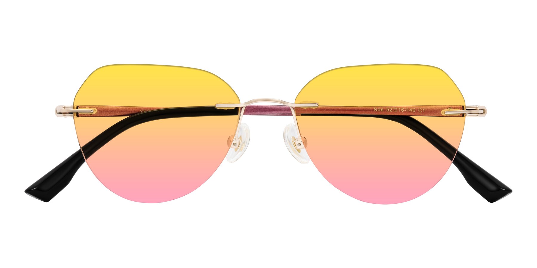 Folded Front of Noe in Rose Gold/Purple with Yellow / Pink Gradient Lenses