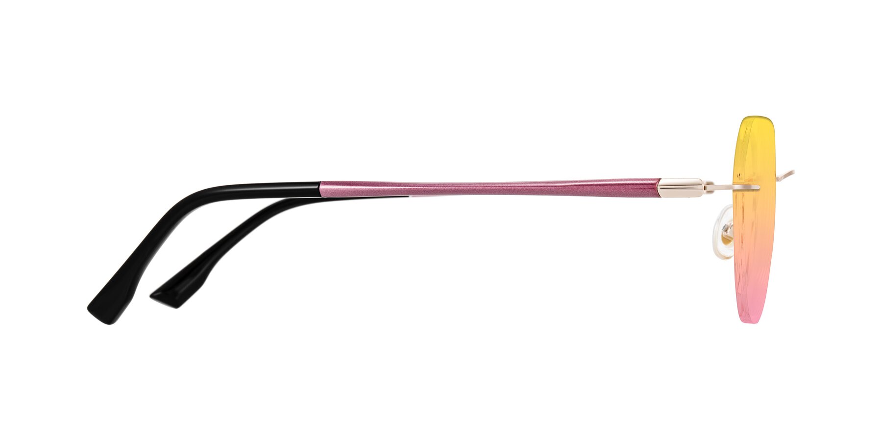 Side of Noe in Rose Gold/Purple with Yellow / Pink Gradient Lenses