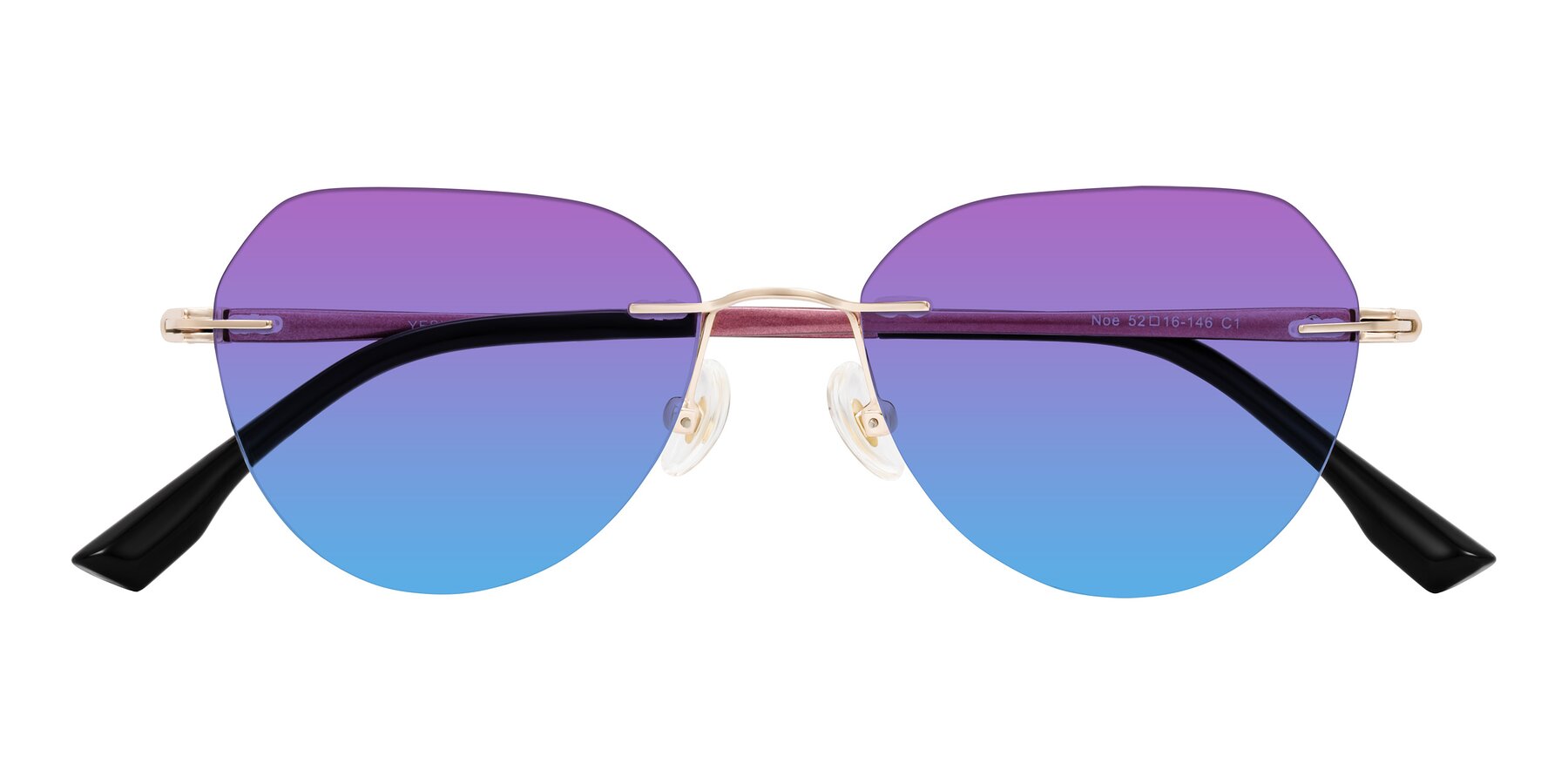 Folded Front of Noe in Rose Gold/Purple with Purple / Blue Gradient Lenses