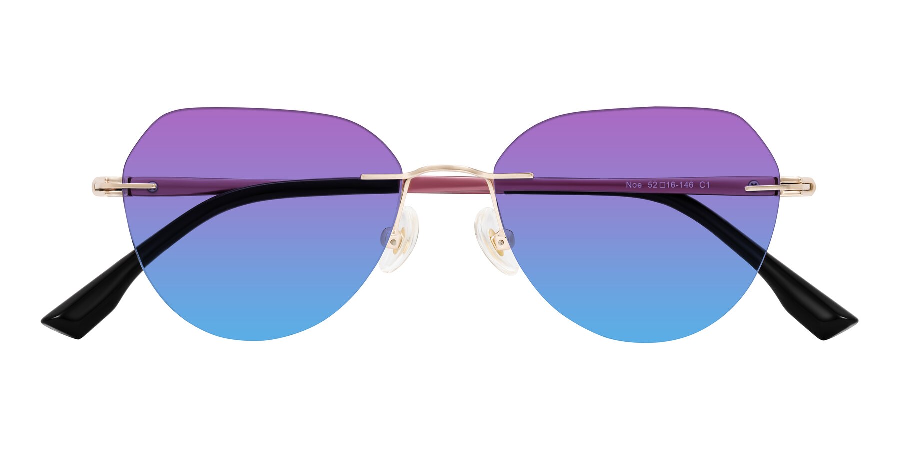 Folded Front of Noe in Rose Gold/Purple with Purple / Blue Gradient Lenses