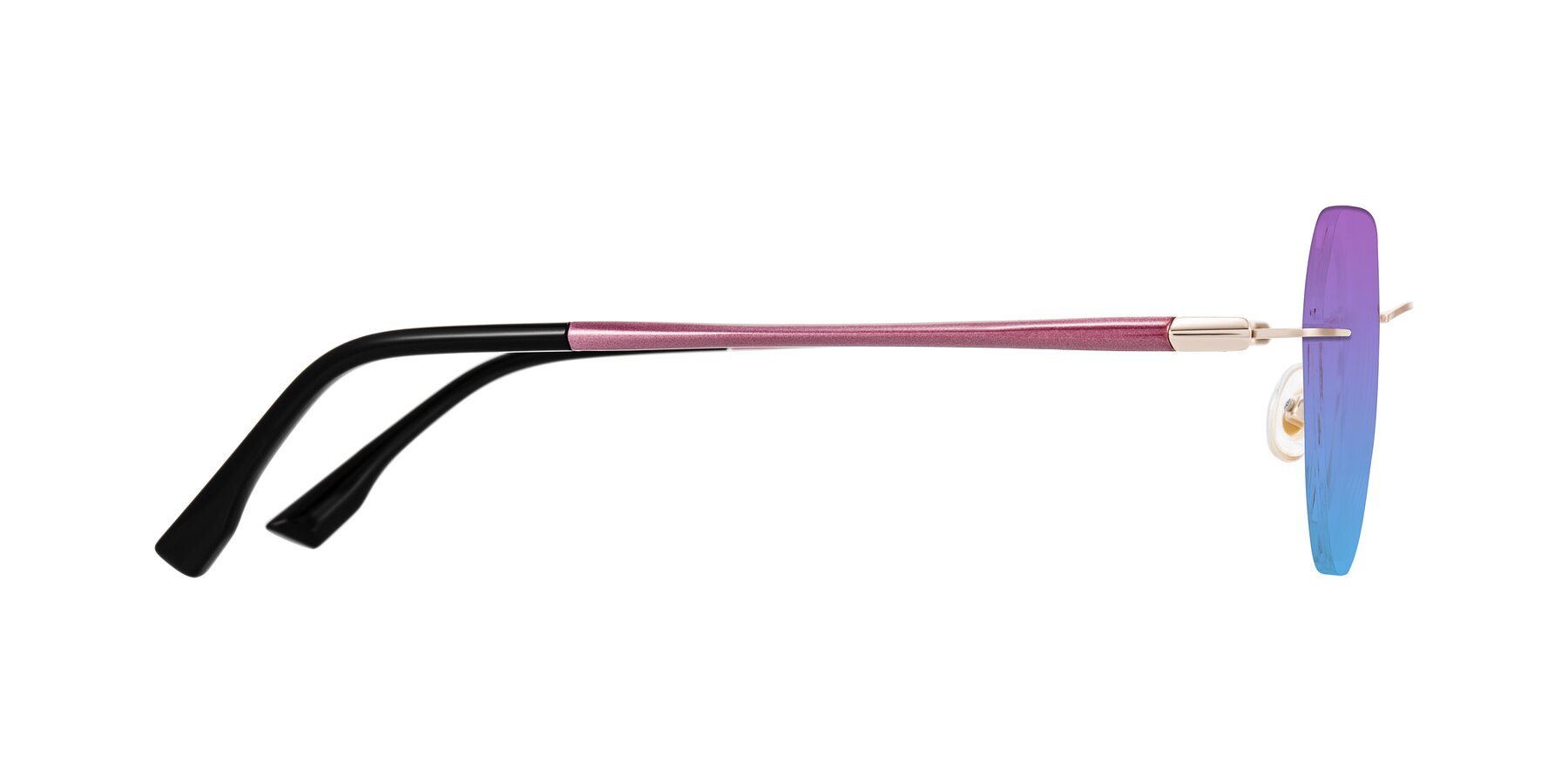 Side of Noe in Rose Gold/Purple with Purple / Blue Gradient Lenses
