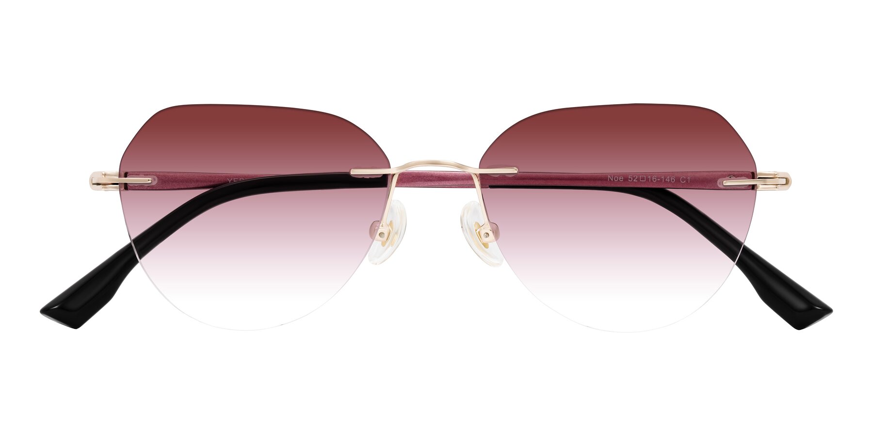 Folded Front of Noe in Rose Gold/Purple with Garnet Gradient Lenses