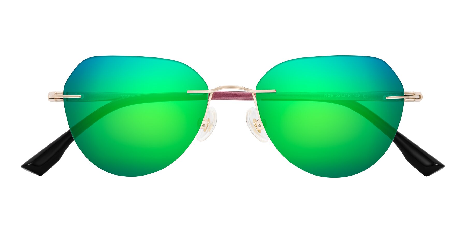 Folded Front of Noe in Rose Gold/Purple with Green Mirrored Lenses