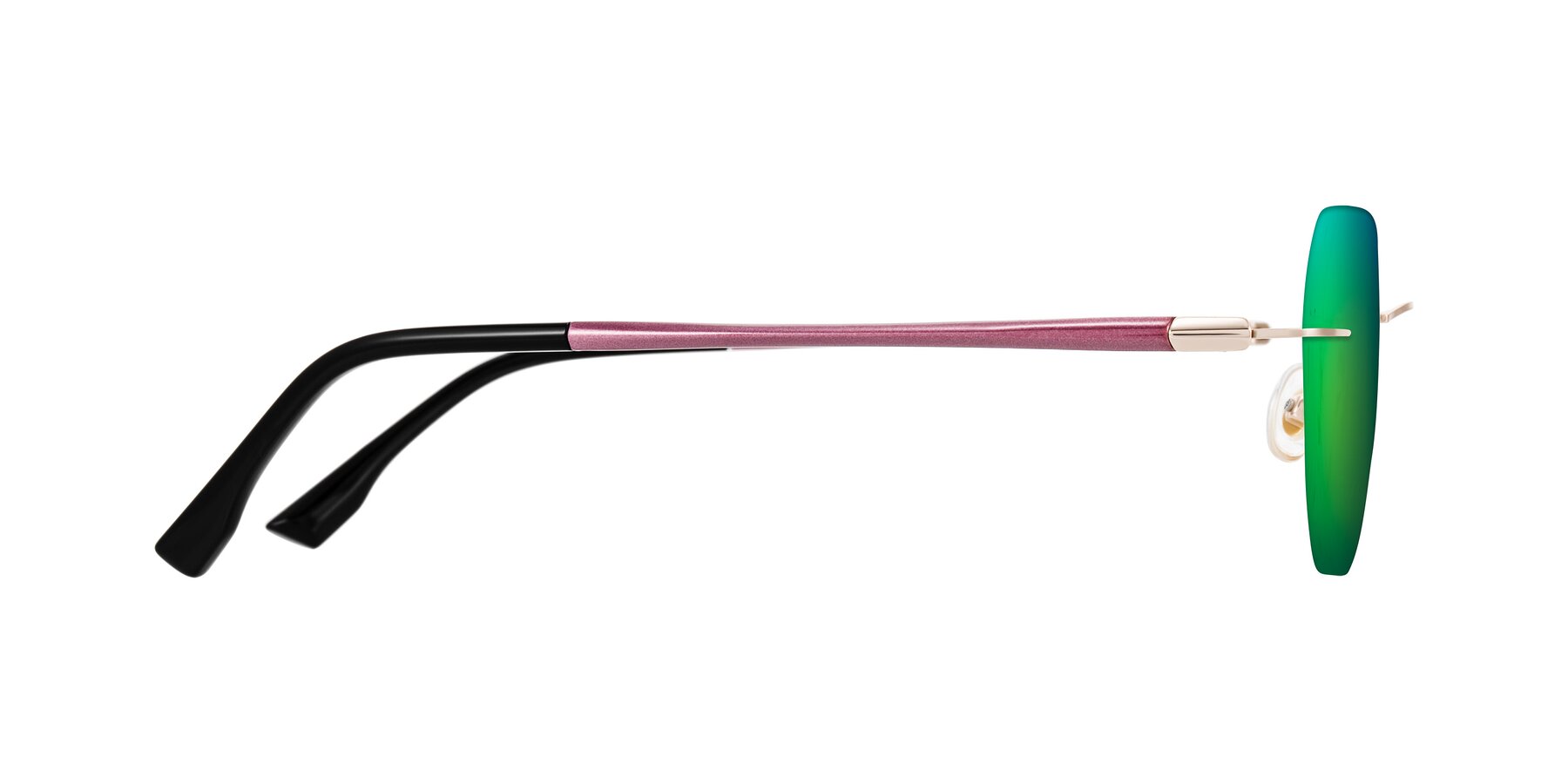 Side of Noe in Rose Gold/Purple with Green Mirrored Lenses