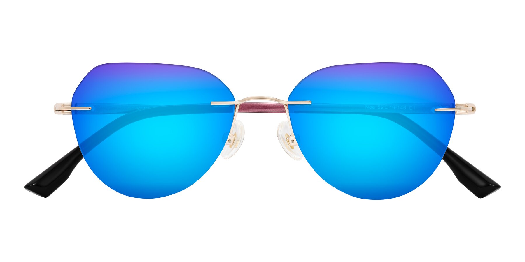 Folded Front of Noe in Rose Gold/Purple with Blue Mirrored Lenses