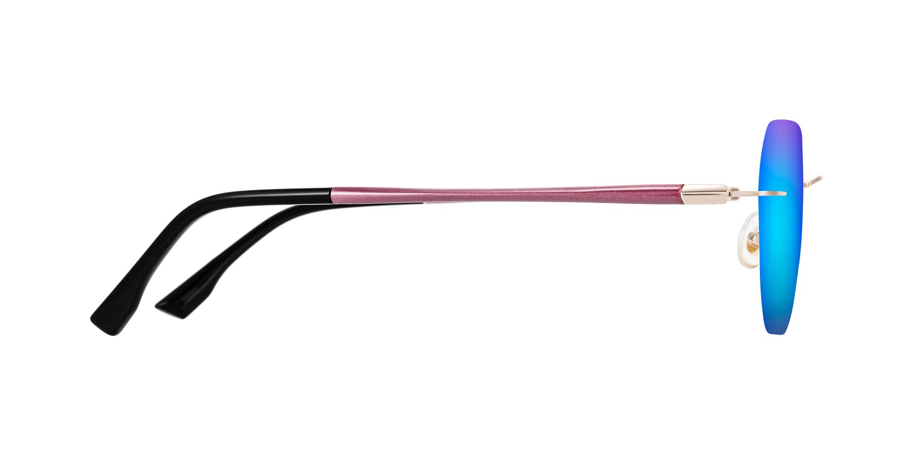 Side of Noe in Rose Gold/Purple with Blue Mirrored Lenses