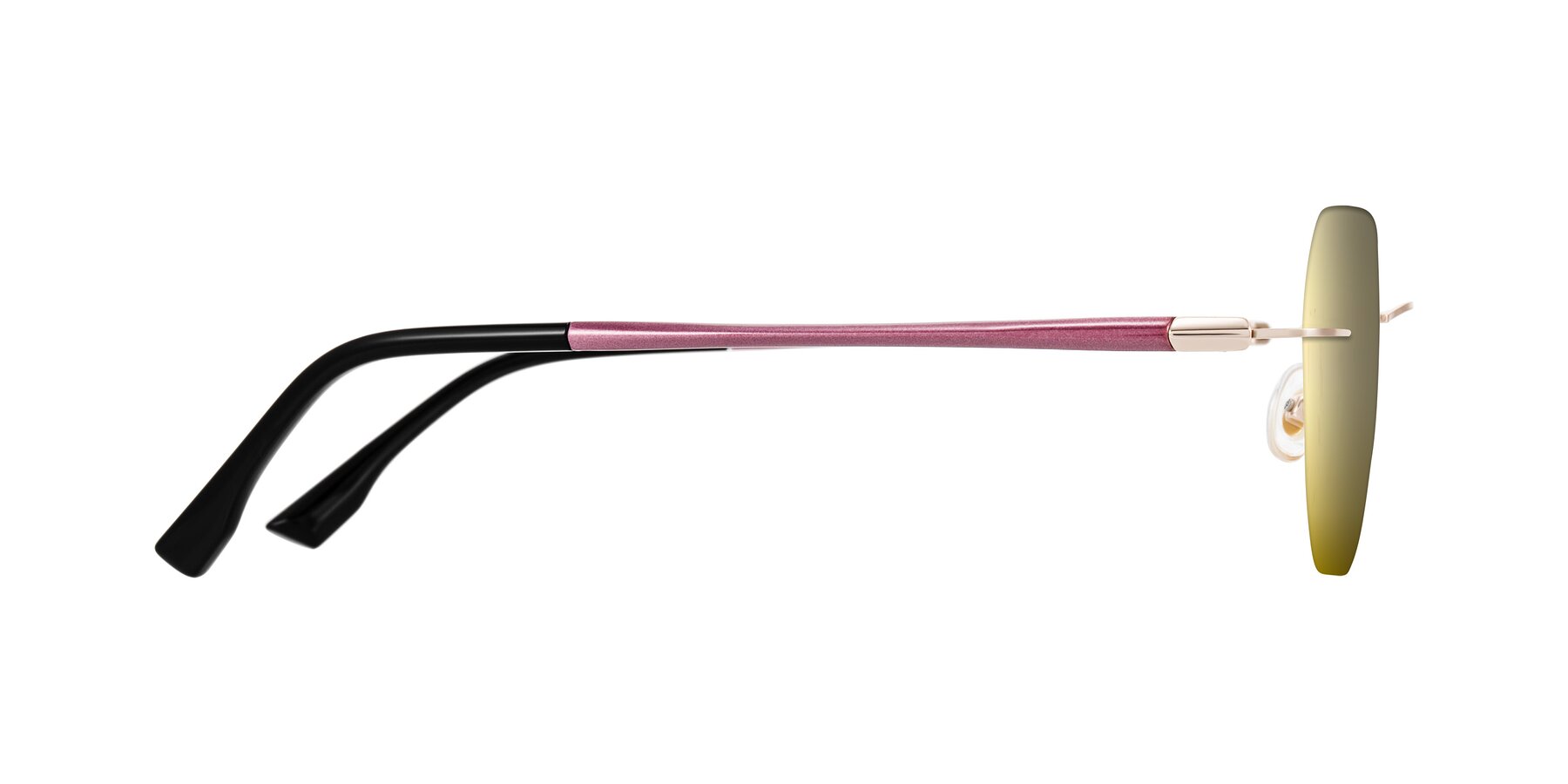 Side of Noe in Rose Gold/Purple with Gold Mirrored Lenses