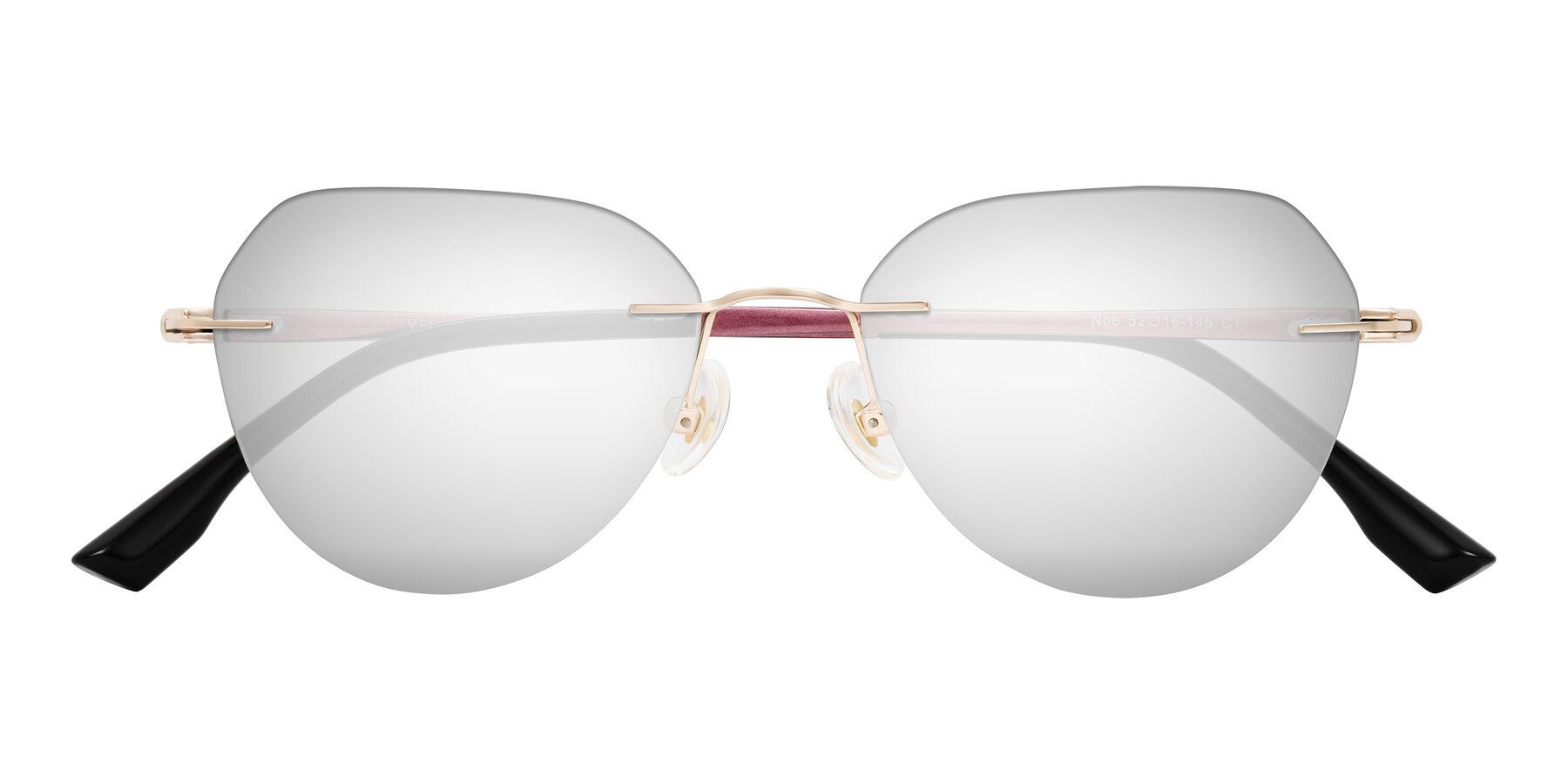 Folded Front of Noe in Rose Gold/Purple with Silver Mirrored Lenses