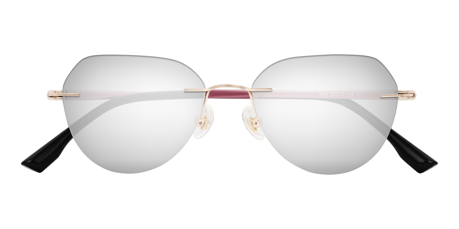 Folded Front of Noe in Rose Gold/Purple with Silver Mirrored Lenses