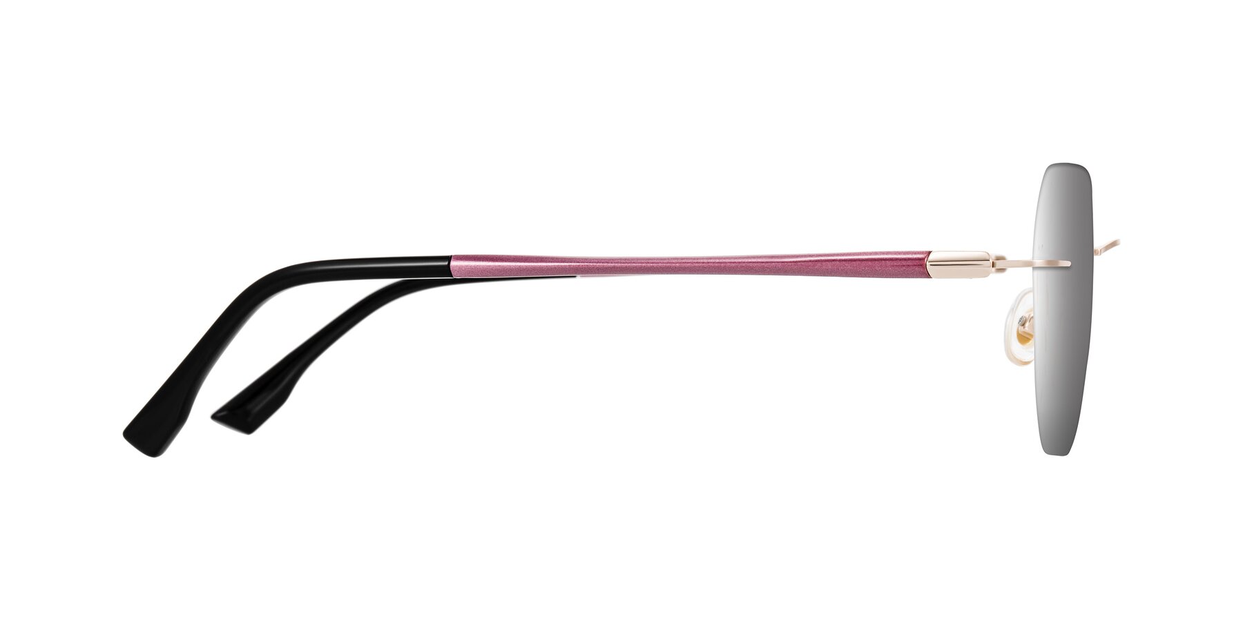 Side of Noe in Rose Gold/Purple with Silver Mirrored Lenses