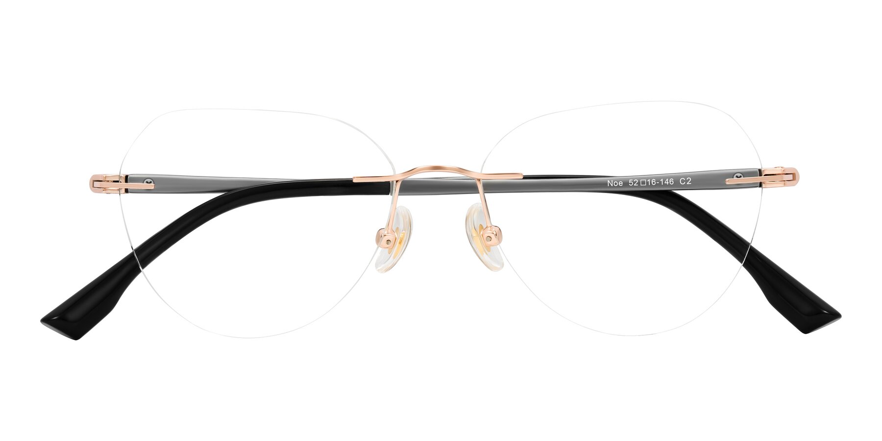 Folded Front of Noe in Rose Gold/Gray with Clear Eyeglass Lenses