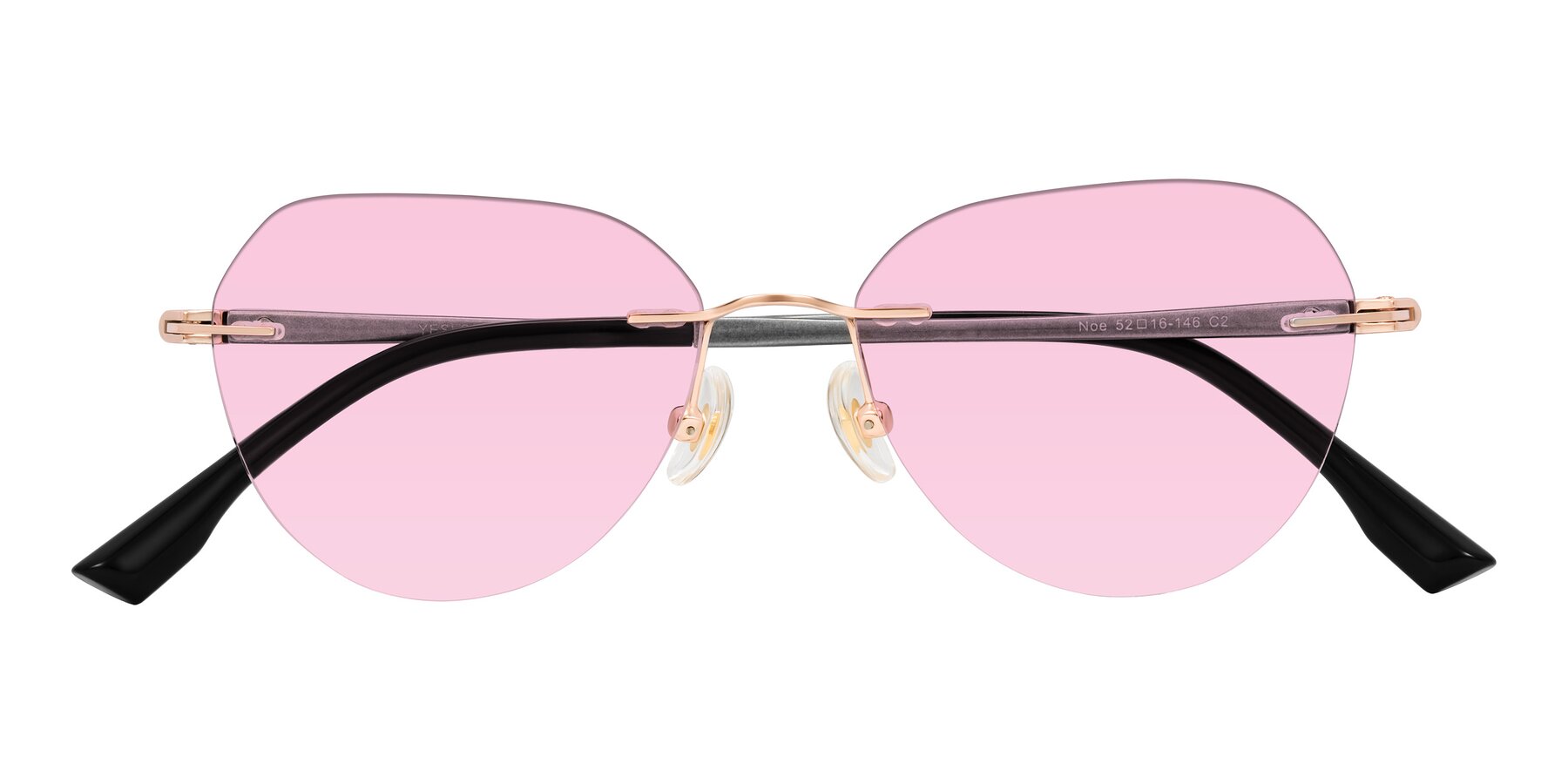 Folded Front of Noe in Rose Gold/Gray with Light Pink Tinted Lenses