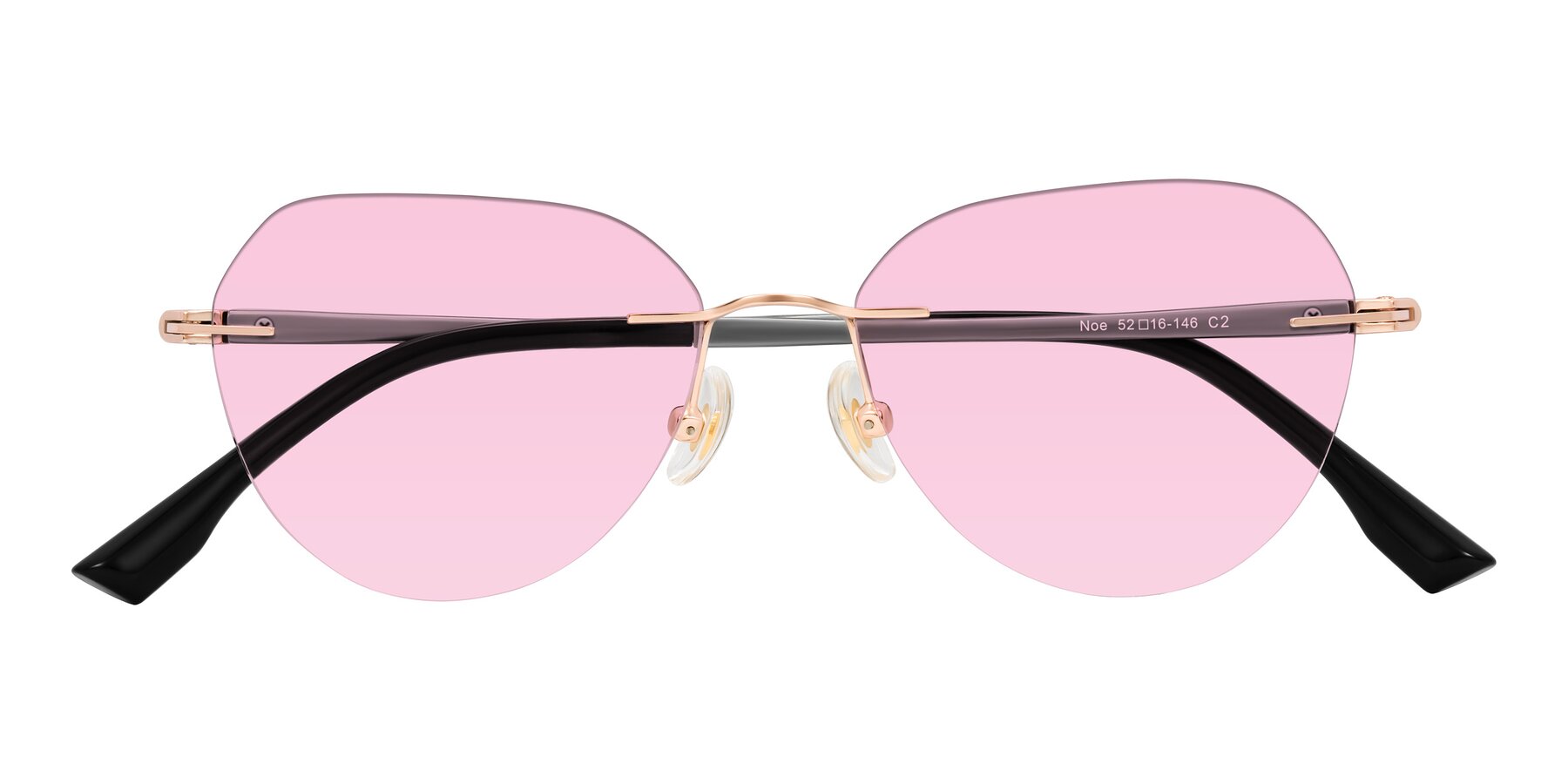 Folded Front of Noe in Rose Gold/Gray with Light Pink Tinted Lenses
